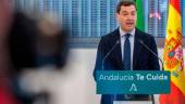 El presidente de la Junta de Andalucía, Juanma Moreno, en un acto en Aljaraque (Huelva). / Francisco J. Olmo / Europa Press.