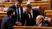 Ángel López, Manuel Mariscal, Santiago Abascal y Ramón Tamames, este miércoles en el Congreso. / Eduardo Parra / Europa Press.