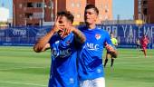 Álex Caramelo celebrando el gol de la remontada ante el Minera. / Antonio Del Arco.