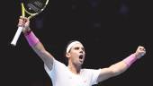 TENIS. Rafael Nadal celebra su triunfo ante Tsisipas