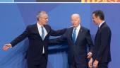 El secretario General de la OTAN, Jens Stoltenberg; el presidente de EEUU, Joe Biden; y el presidente del Gobierno, Pedro Sánchez. / A.Ortega / Europa Press.