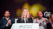 La candidata del PP a la Presidencia de la Junta de Extremadura, María Guardiola, comparece en el hotel de campaña tras el escrutinio. / Javier Cintas / Europa Press.