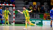 El jugador del Jaén Paraíso Interior Dani Zurdo celebra su gol en el Olivo Arena. / Juande Ortiz / Diario JAÉN