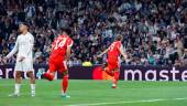 El inglés Harry Kane (Bayern) celebra un gol al Real Madrid. / Europa Press.