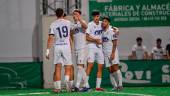 Agus Alonso, Jesús del Amo, David Serrano y Óscar Lozano celebran el segundo gol. / Miranda López / Real Jaén. 