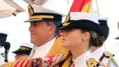 La Princesa de Asturias abandera la jura de Bandera a bordo del buque Juan Sebastián Elcano, a 10 de mayo de 2025, en Cartagena de Indias (Colombia). Archivo.