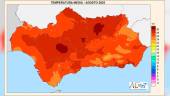 Mapa de la temperatura media del mes de agosto. / Agencia Estatal de Meteorología. 