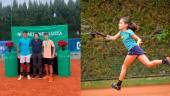 Ignacio Cepeda, Sebastián Tobaruela, director técnico de la Federación Andaluza de Tenis, y Manuel Carrillo. Al lado, Carla Martín en un partido. / Club 30 Iguales.