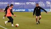 Álex Caramelo y Harper, en el último entrenamiento antes del partido de esta noche.