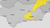 Mapa de aviso amarillo en Andalucía. / Aemet.