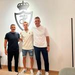Manuel Chumilla, Pablo García y Fran Anera, en la sede del Real Jaén. / Real Jaén.
