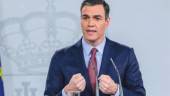 LÍDER. Pedro Sánchez, presidente del Gobierno, durante la comparecencia de prensa.