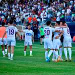 Jugadores del Real Jaén celebran el gol de Fernando. /Juande Ortiz.