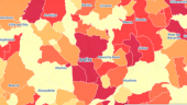 Mapa de la provincia, con los municipios con más deuda per cápita marcados en rojo. / Europa Press.