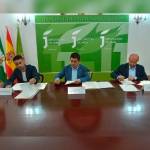 Francisco Reyes, flanqueado por Alberto Rubio, José Alberto Rodríguez, José Luis Olivares y Luis Miguel López, en la sala Miguel Hernández. / F. Gaitán / Diario JAÉN.