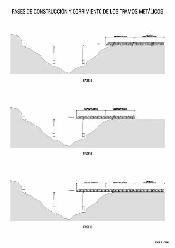 <i>. Fases 4-6. Construcción tablero en vía auxiliar y desplazamiento hasta el primer pilar del viaducto. </i>