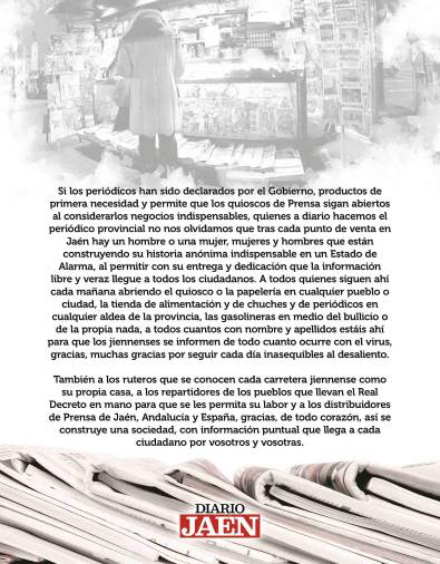 Todas las felicitaciones al trabajo de Diario JAÉN y los aplausos públicos a los valientes de la sociedad