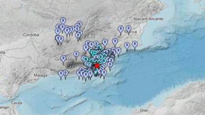 Registrado un terremoto de magnitud 4,3 con epicentro en Tabernas sentido en Almería, Granada, Jaén y Murcia. / Instituto Geográfico Nacional.