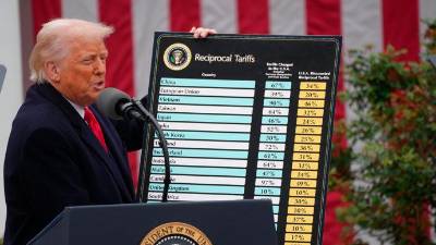 El presidente de EEUU, Donald Trump, presenta los aranceles. / Andrew Leyden / Europa Press. 