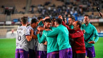 Los jugadores del Real Jaén celebran un gol en el Estadio de Chapín. / Miranda López / Real Jaén