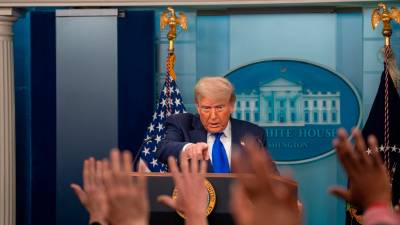El presidente de EE UU, Donald Trump, durante una rueda de prensa en la Casa Blanca. / Andrew Leyden / Europa Press. 