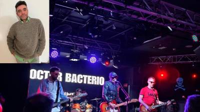 Los cuatro integrantes de la banda Doctor Bacterio —Fernando Navero a la guitarra y la voz; Carlos Ortega, a la guitarra solista; Jesús Albín al bajo y Raúl Liébana a la batería— y Fernando Navero.