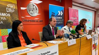 Manuela Ortega, Nicolás Ruiz, Alberto del Real y Julio A. Olivares, en la presentación del plan. / Universidad de Jaén.