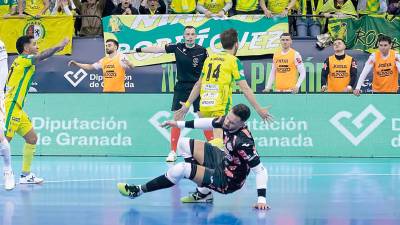 Alan Brandi y Bynho celebran un gol en la última edición de la Copa de España. / Monti / Jaén FS.