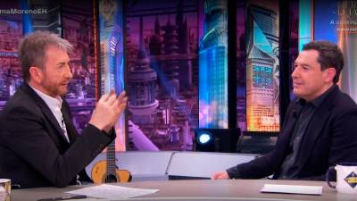 El presidente de la Junta de Andalucía, Juanma Moreno, este lunes noche durante su entrevista en El Hormiguero de Antena 3 TV. / Europa Press.