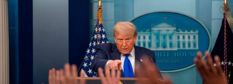 El presidente de EE UU, Donald Trump, durante una rueda de prensa en la Casa Blanca. / Andrew Leyden / Europa Press. 