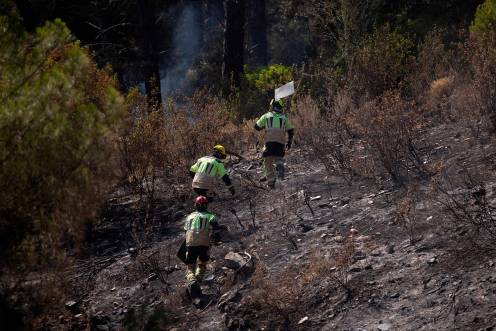 <i>Bomberos trabajan en el incendio de Niebla en el término municipal de Berrocal (Huelva). / Europa Press. </i>