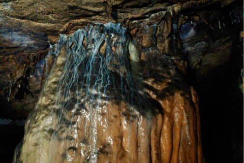 <i>Vista de una parte de la Cueva del Cinorrio, en el paraje de Cañada Hermosa y la aldea de Poyotello.</i>