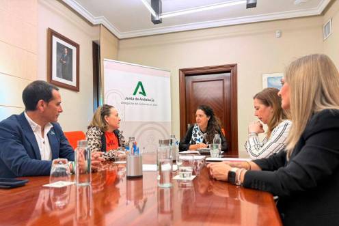 <i>Ana Mata y Francisco José Solano, reunidos con encuentro con responsables y profesionales del Hospital Universitario de Jaén. / Junta de Andalucía.</i>
