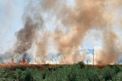 <i>Columnas de humo en el incendio declarado junto al Hospital Neurotraumatológico. / Pablo Espinosa / Diario JAÉN </i>