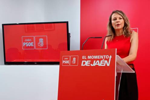 <i>La diputada socialista Ana Cobo, en rueda de prensa esta mañana en la sede de la calle Hurtado. / Fran Miranda / Diario JAÉN.</i>