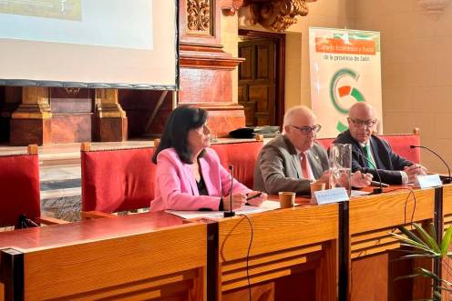 <i>La vicepresidenta segunda de la Diputación, Francisca Medina; el presidente del Consejo Económico y Social (CES) de la Provincia de Jaén, Manuel Parras y el presidente de la Comisión de Agricultura del CES y gerente de Asaja-Jaén, Jaén Luis Carlos Valero en la jornada. Archivo. / Europa Press.</i>