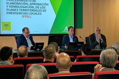<i>Erik Domínguez se reúne con alcaldes, concejales y técnicos de la provincia. / Junta de Andalucía.</i>