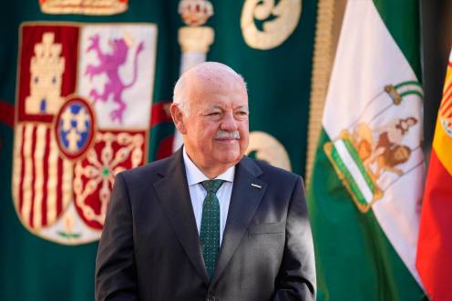 <i>El presidente del Parlamento andaluz, Jesús Aguirre, durante el acto de toma de posesión de Juanma Moreno como presidente de la Junta de Andalucía, a 5 de julio de 2026. / Joaquín Corchero / Europa Press.</i>