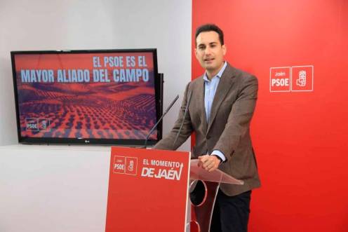 <i>El senador socialista José Latorre en rueda de prensa en la sede de la calle Hurtado.</i>
