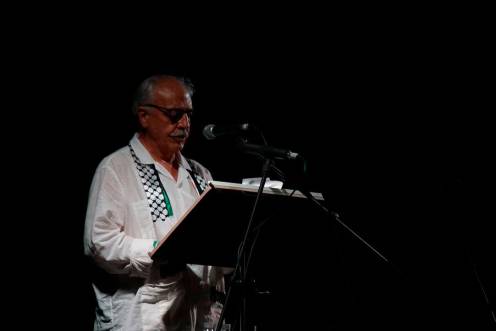 <i>Leocadio Fernández, en el pregón de la Feria de Agosto de Huelma. / Ayuntamiento de Huelma. </i>