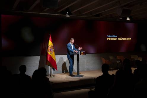 <i>El presidente del Gobierno, Pedro Sánchez, durante la presentación del Plan de Integración y Ciudadanía y de la campaña institucional. / Europa Press. </i>