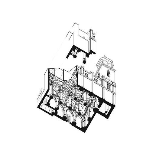 <i>Axonometría militar cenital corte al cuarto vista noreste de la iglesia Nª Sª de la Inmaculada Concepción (2018) – Javier León Torres -. </i>