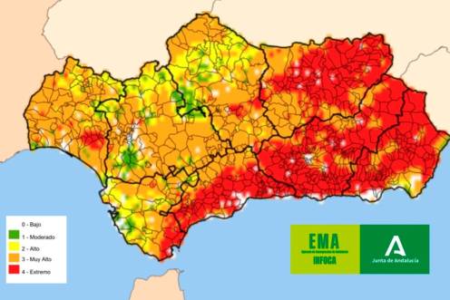 <i>Mapa del índice de riesgo de incendios forestales. / Plan Infoca. </i>