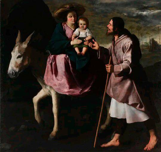 <i>Francisco de Zurbarán: Huida a Egipto —óleo / lienzo: 150 x 159 centímetros. Seattle Art Museum, EE UU—.</i>