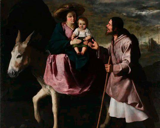 <i>Francisco de Zurbarán: Huida a Egipto —óleo / lienzo: 150 x 159 centímetros. Seattle Art Museum, EE UU—.</i>
