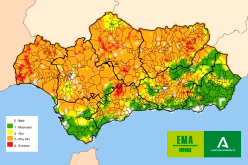 <i>Mapa riesgo de incendios forestales Andalucía. / Plan Infoca. </i>