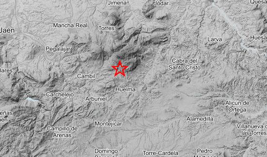 <i>Imagen del Instituto Geográfico Nacional del epicentro del terremoto en Huelma. </i>