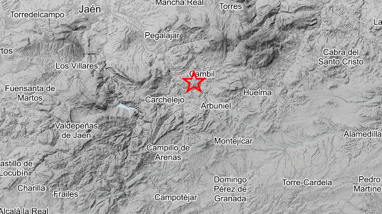 <i>Captura de pantalla del punto del seísmo en la web del Instituto Geográfico Nacional. </i>