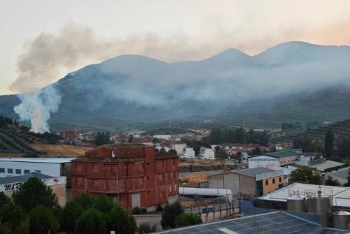 <i>Columna de humo debido al incendio de la nave agrícola sobre Campillo de Arenas. </i>