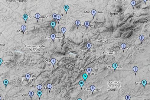 <i>Mapa de los municipios de Jaén que han sentido el terremoto con epicentro en Granada. / Instituto Geográfico Nacional (IGN). </i>